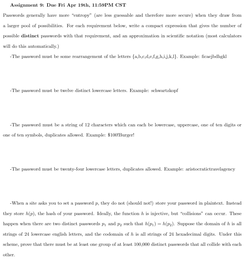 Assignment 9 : Due Fri Apr 1 9 th , 1 1 : 5 9 PM