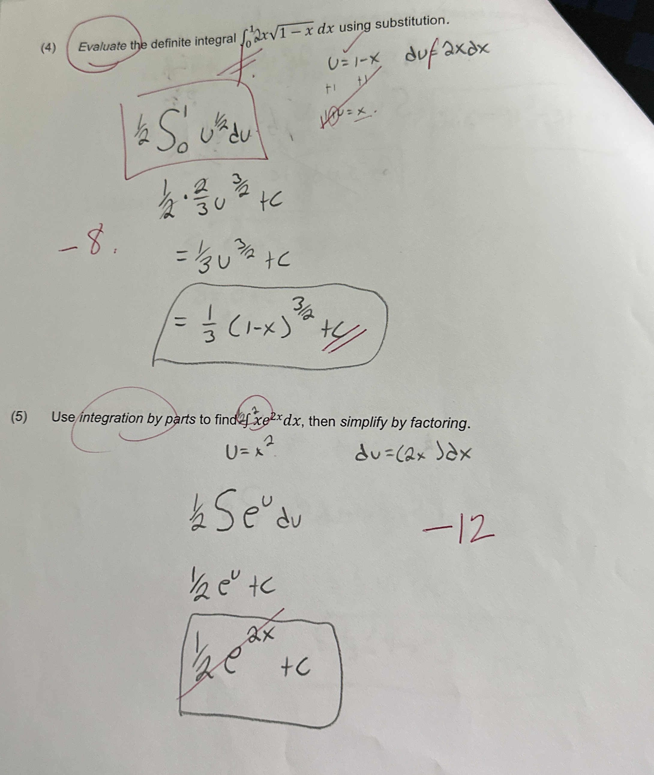 ( 4 ) Evaluate the definite integral 0 1 2 x 1 -