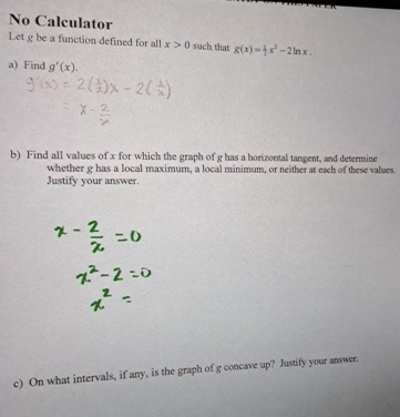 No Calculator Let g be a function defined for all