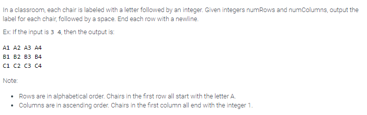 Python please help: in a classroom, each chair is
