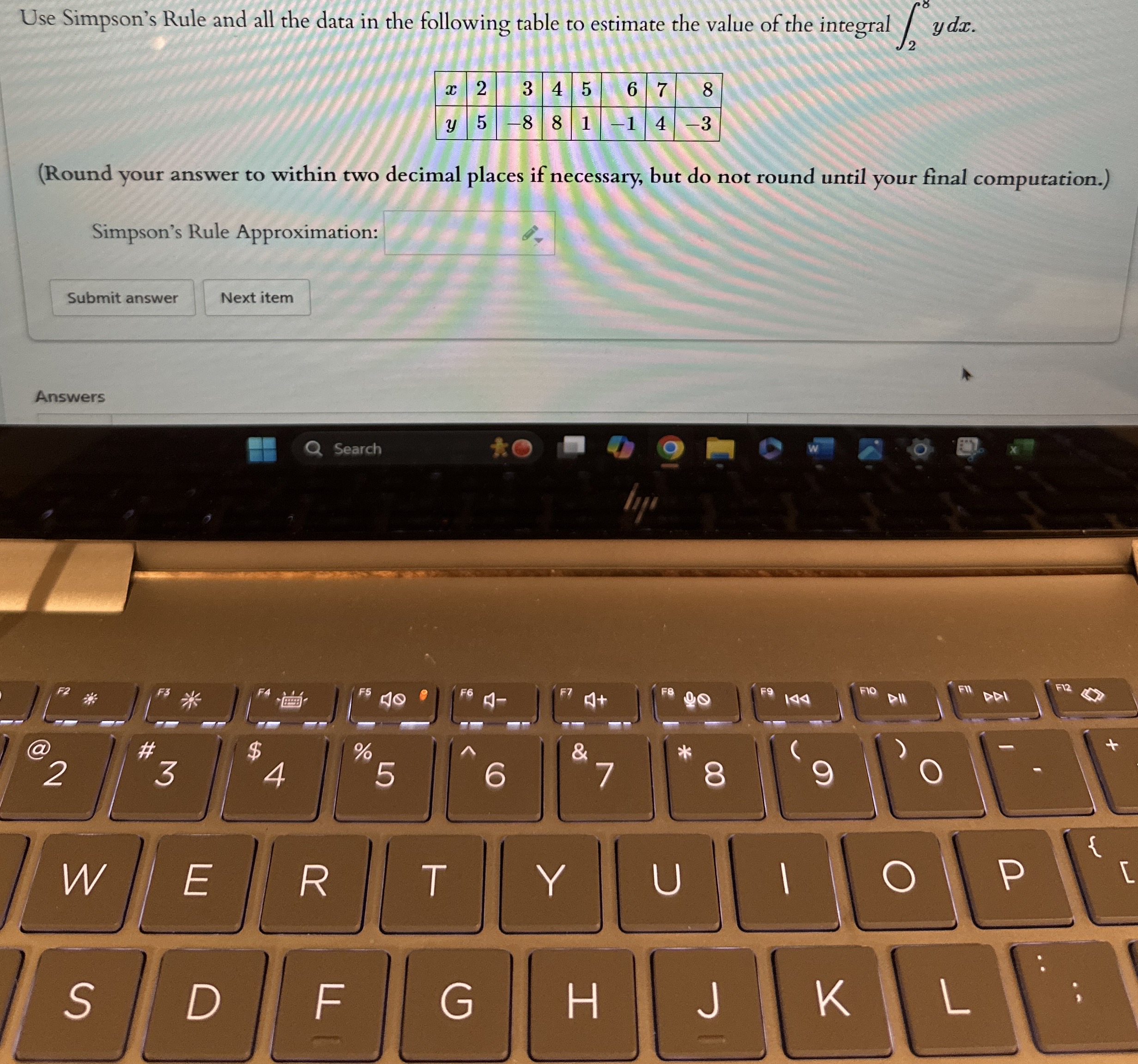 Use Simpson's Rule and all the data in the