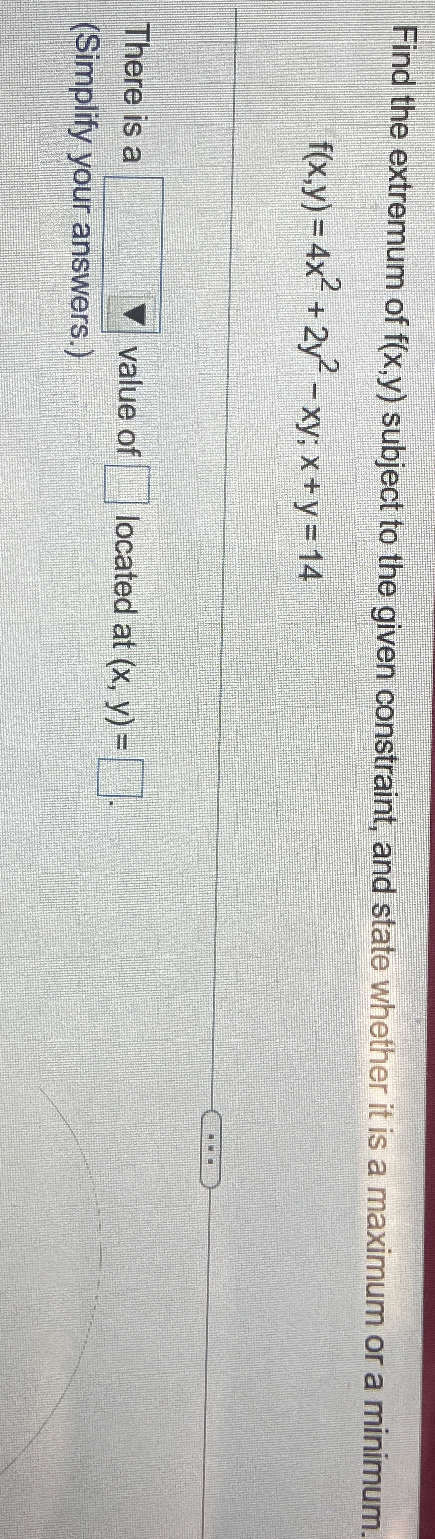 Find the extremum of f ( x , y ) subject to the
