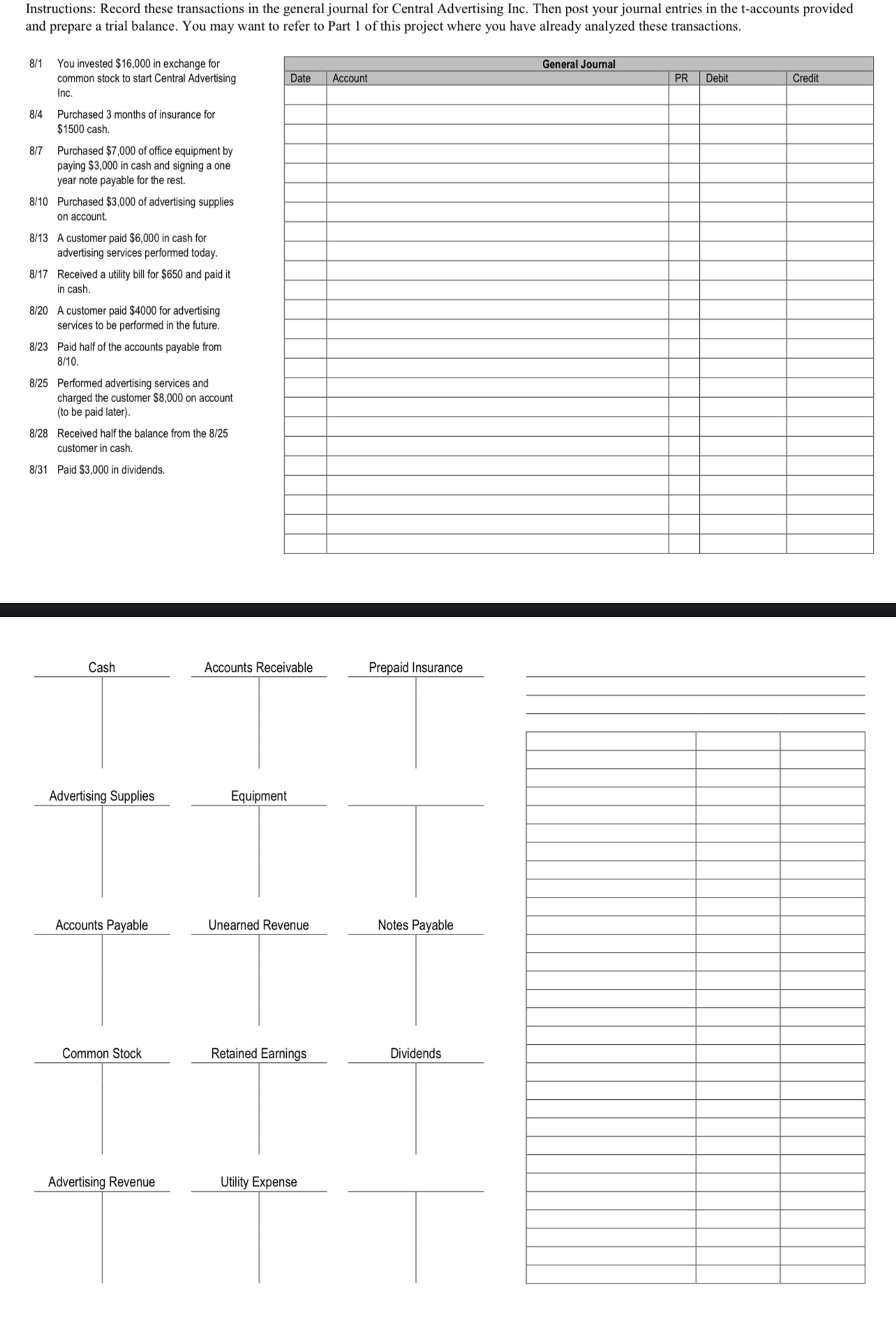 Solve these accounts with journal entries