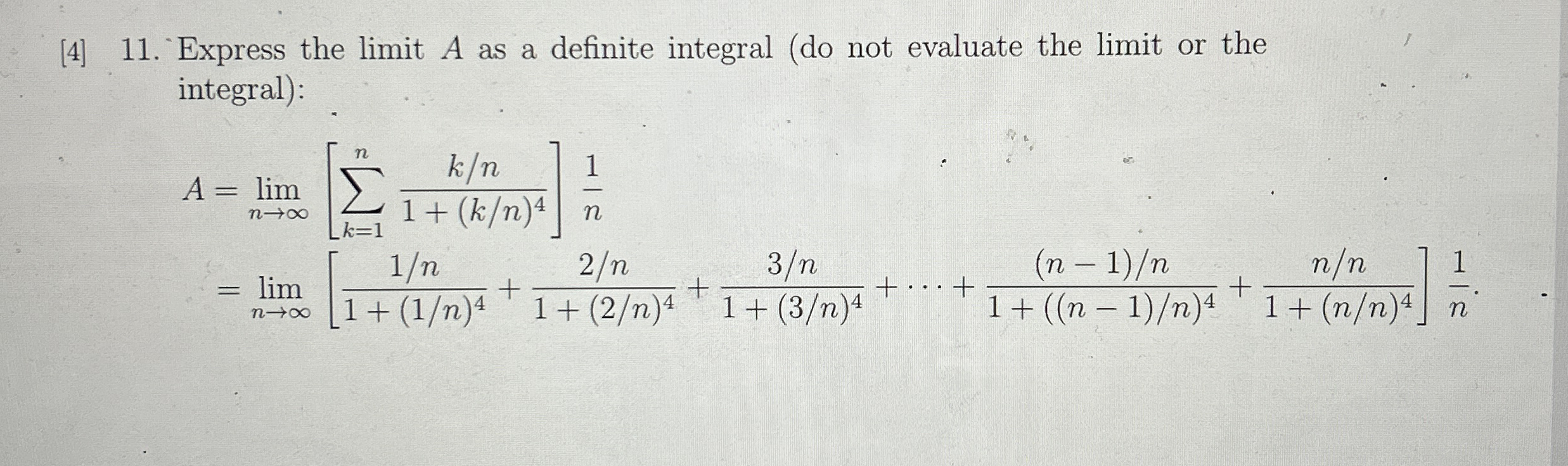 [ 4 ] 1 1 . Express the limit A as a definite