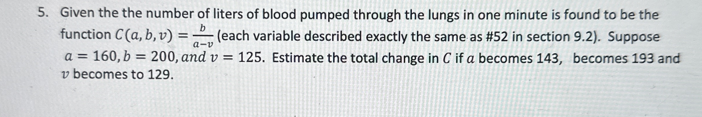 Given the the number of liters of blood pumped