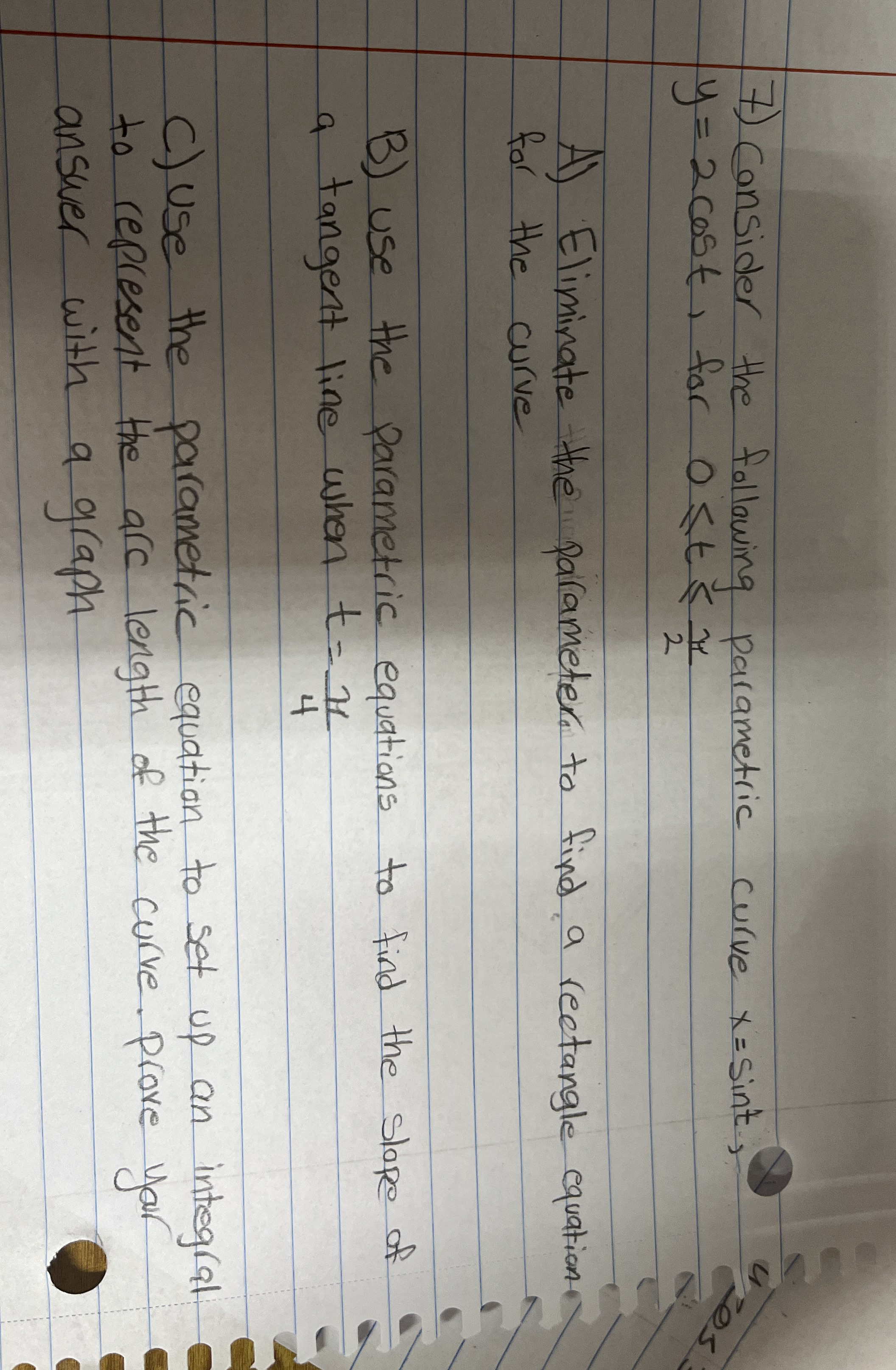 7 ) Consider the following parametric curve x = s