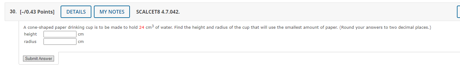 3 0 . [ - / 0 . 4 3 Points ] SCALCET 8 4 . 7 . 0