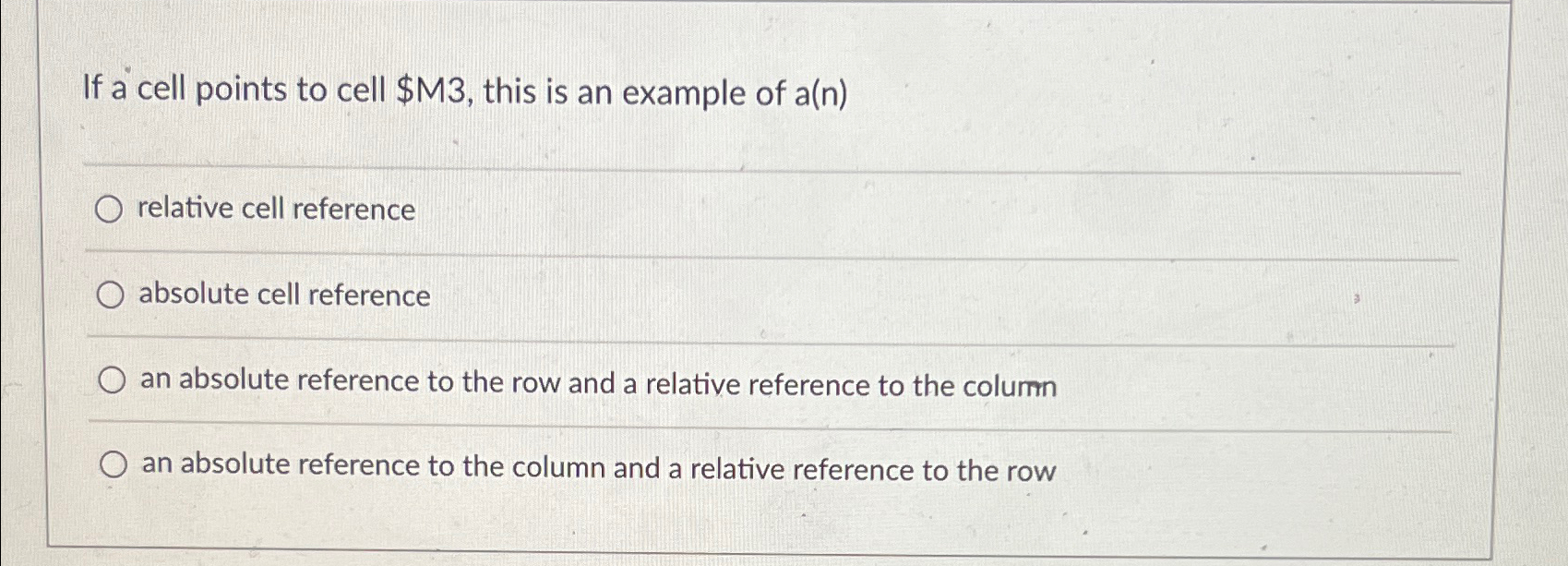 If a cell points to cell $ M 3 , this is an