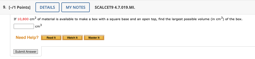 [ ( - ) / ( 1 ) Points ] SCALCET 9 4 . 7 . 0 1 9