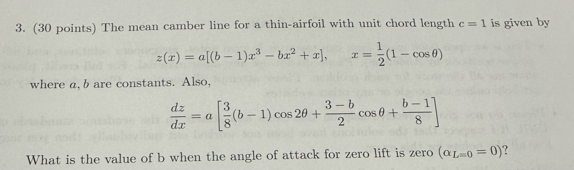 ( 3 0 points ) The mean camber line for a thin -