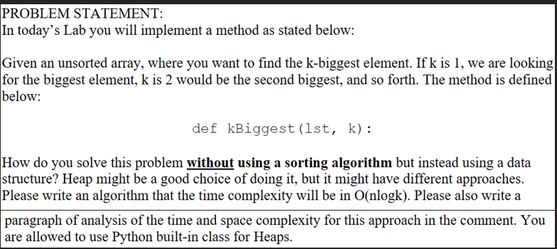 IN PYTHON PLEASE!!!! PROBLEM STATEMENT: In today