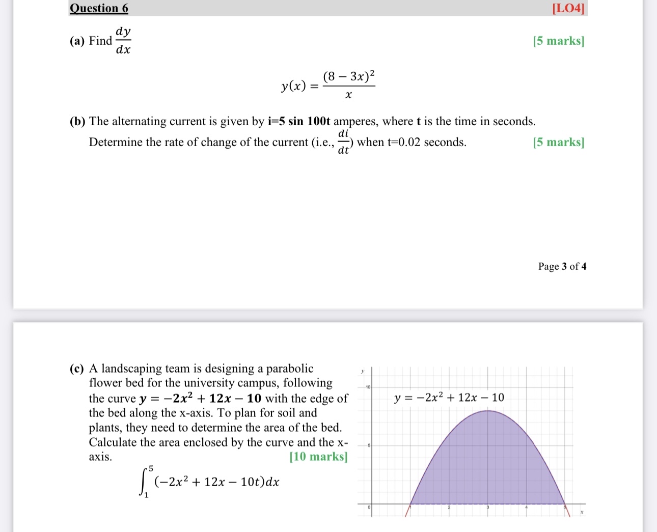 Question 6 [ LO 4 ] ( a ) Find d y d x [ 5 marks