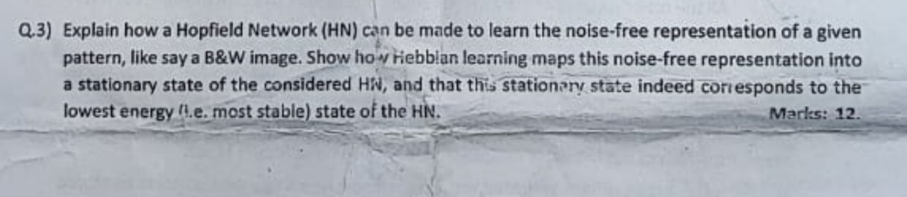Q . 3 ) Explain how a Hopfield Network ( HN ) can