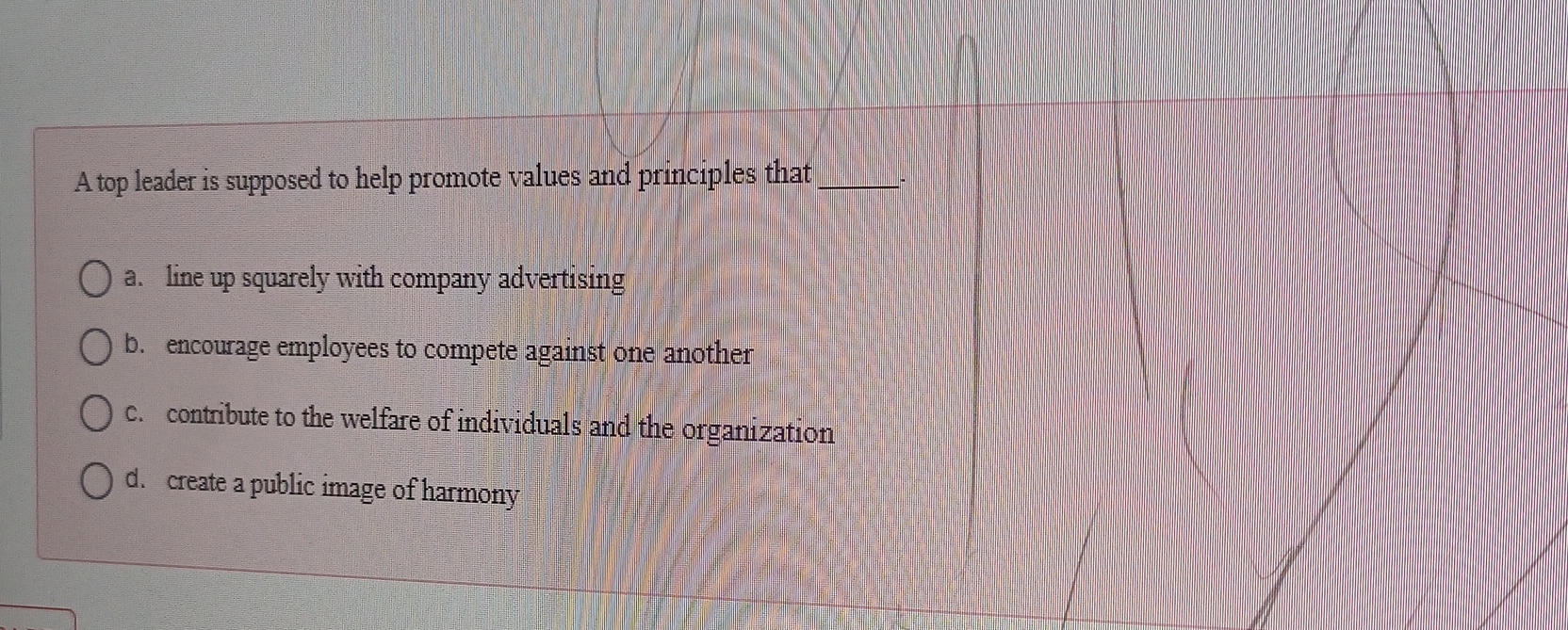 A top leader is supposed to help promote values