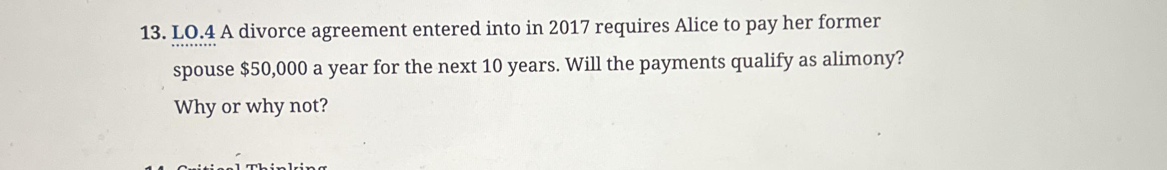 LO . 4 A divorce agreement entered into in 2 0 1