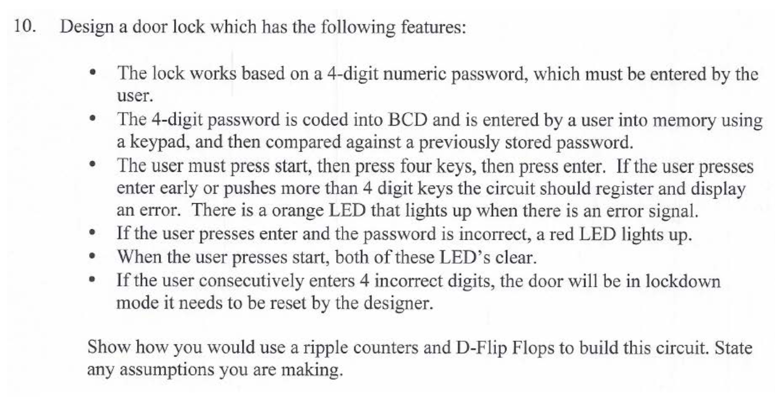 Design a door lock which has the following
