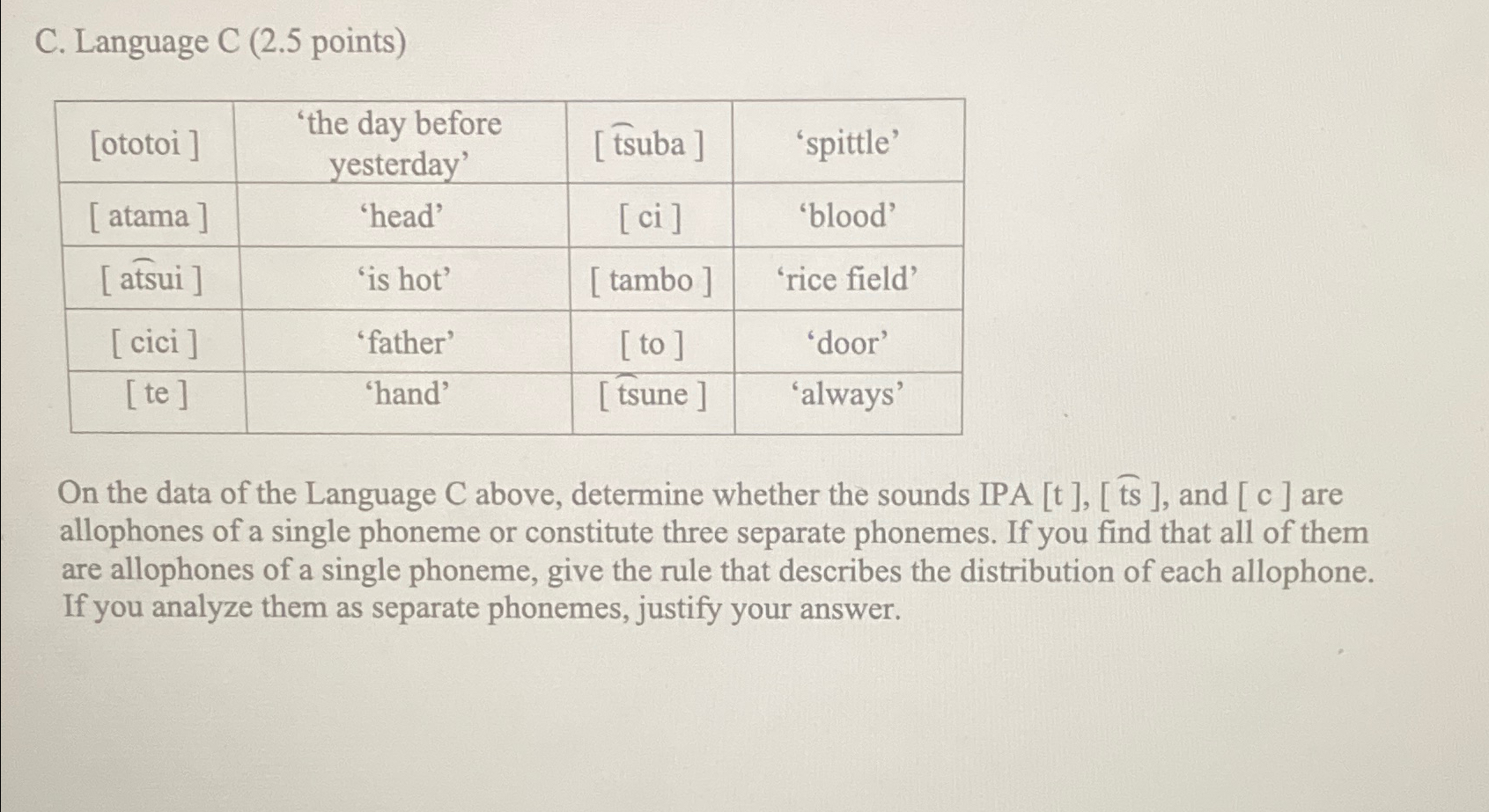 C . Language C ( 2 . 5 points ) \ table [ [ [