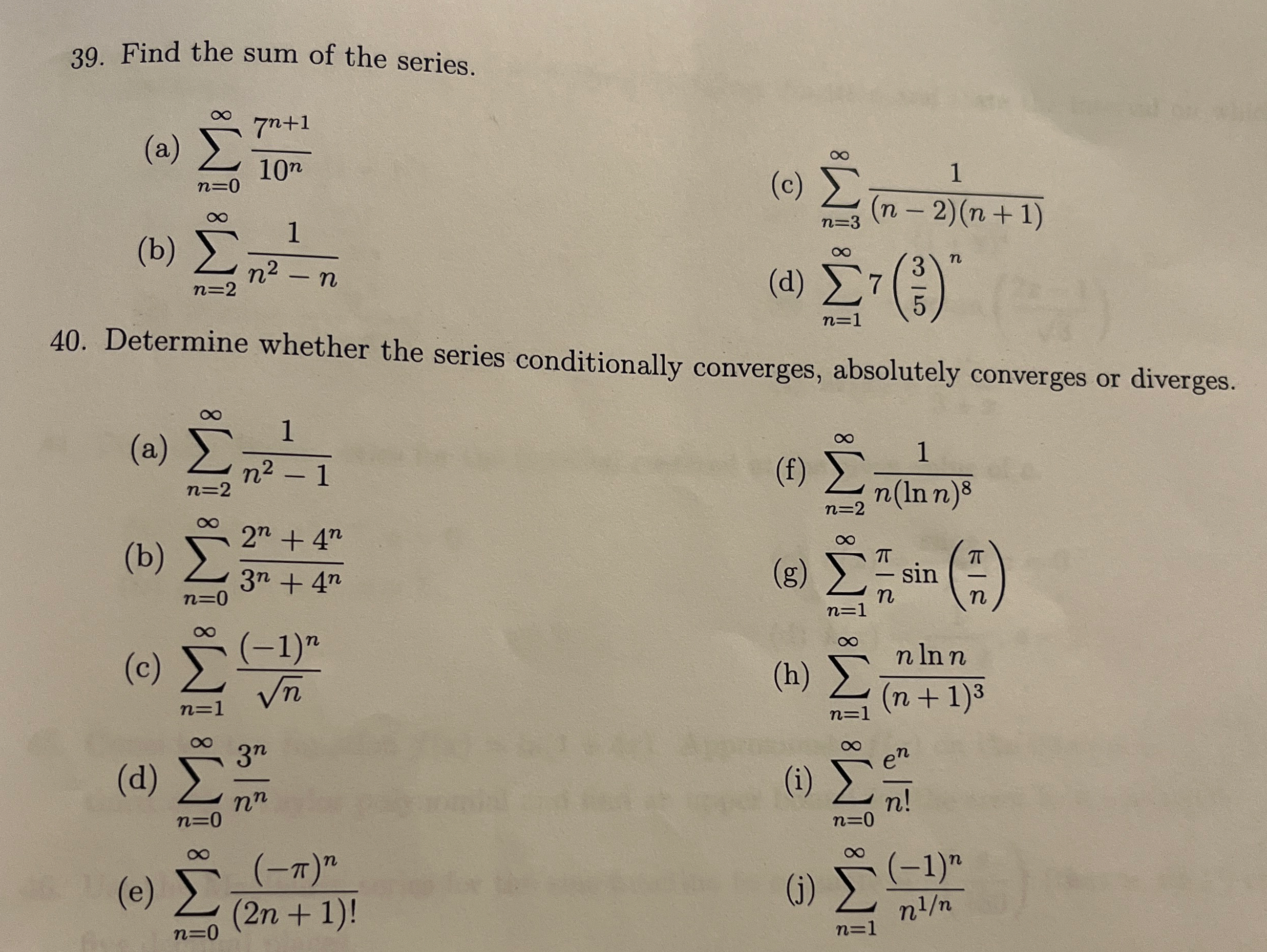 Find the sum of the series. ( a ) n = 0 7 n + 1 1