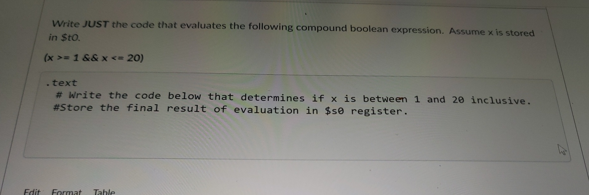 Write JUST the code that evaluates the following