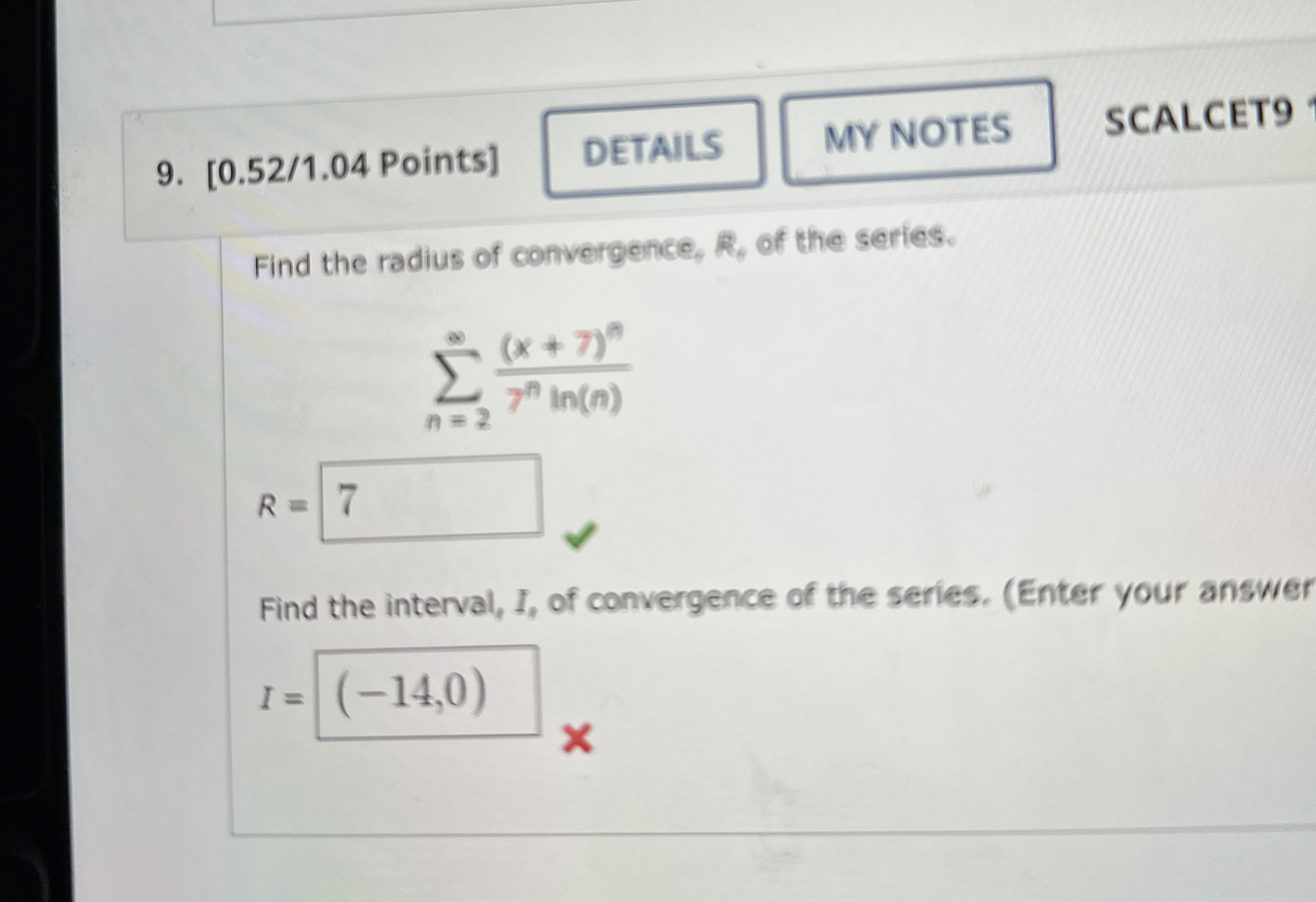 [ 0 . 5 2 / 1 . 0 4 Points ] SCALCET 9 Find the
