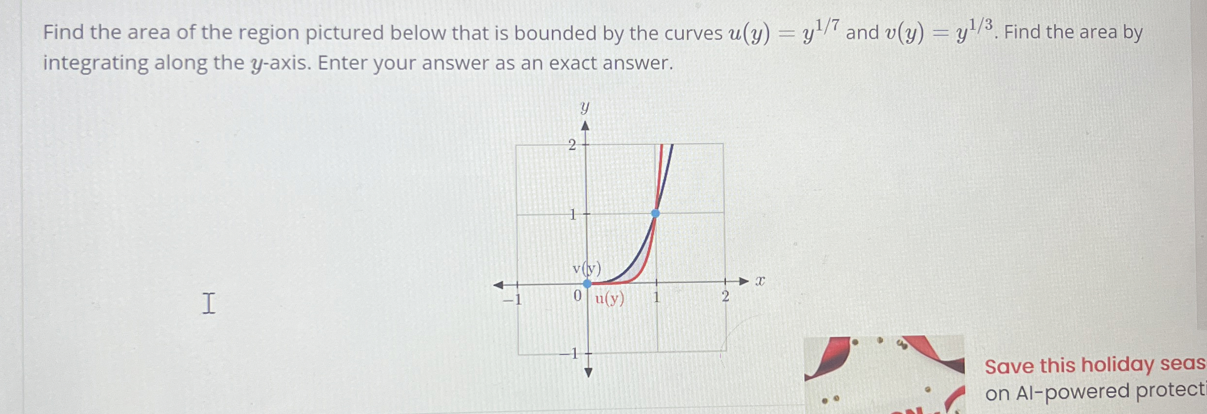 Find the area of the region pictured below that