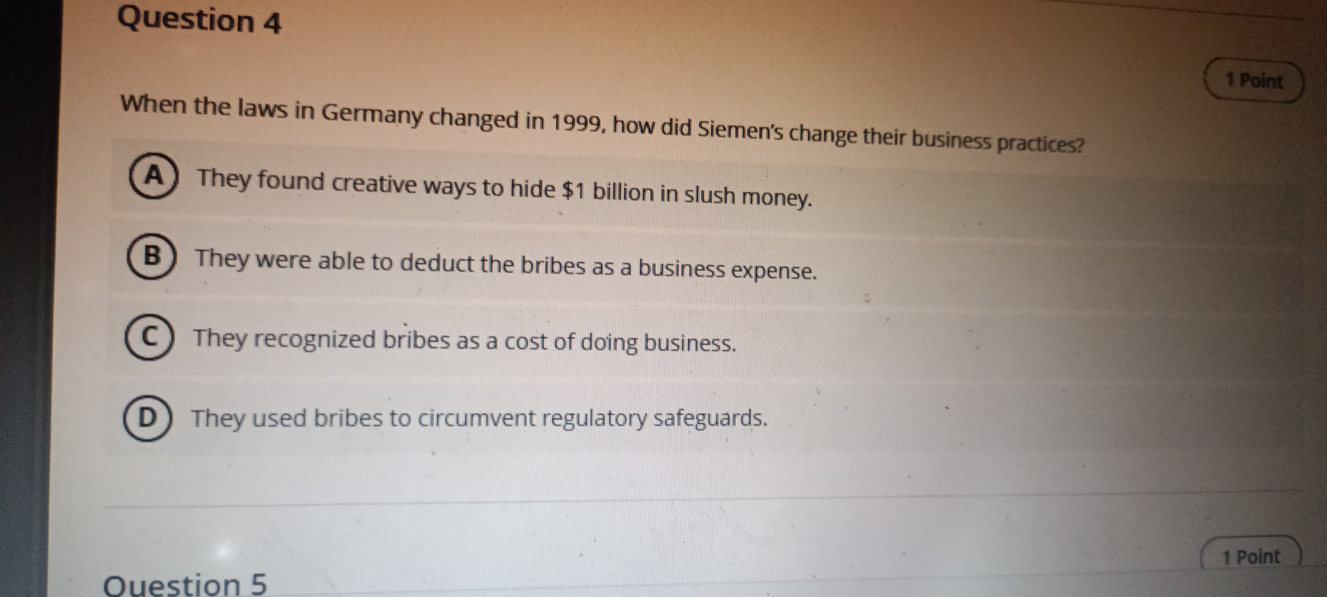 Question 4 When the laws in Germany changed in 1