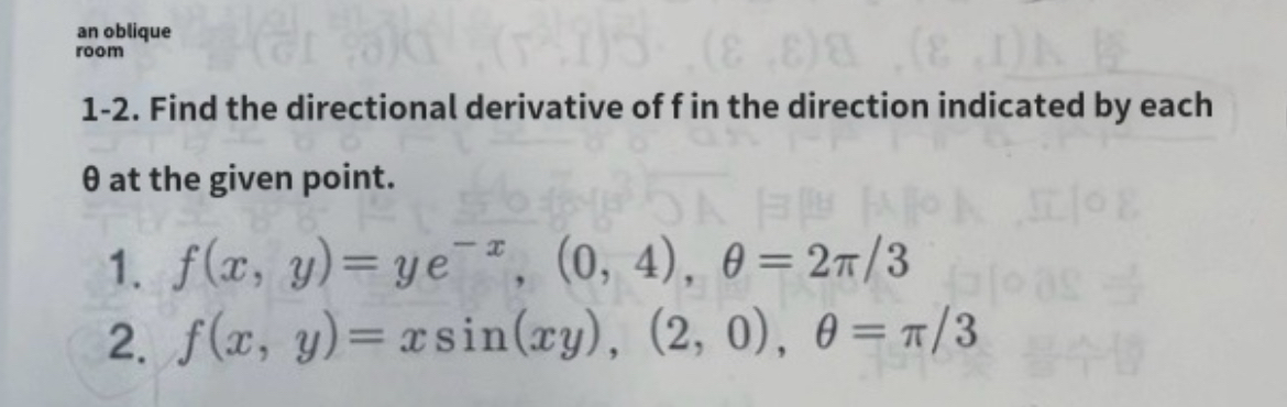 an oblique room 1 - 2 . Find the directional