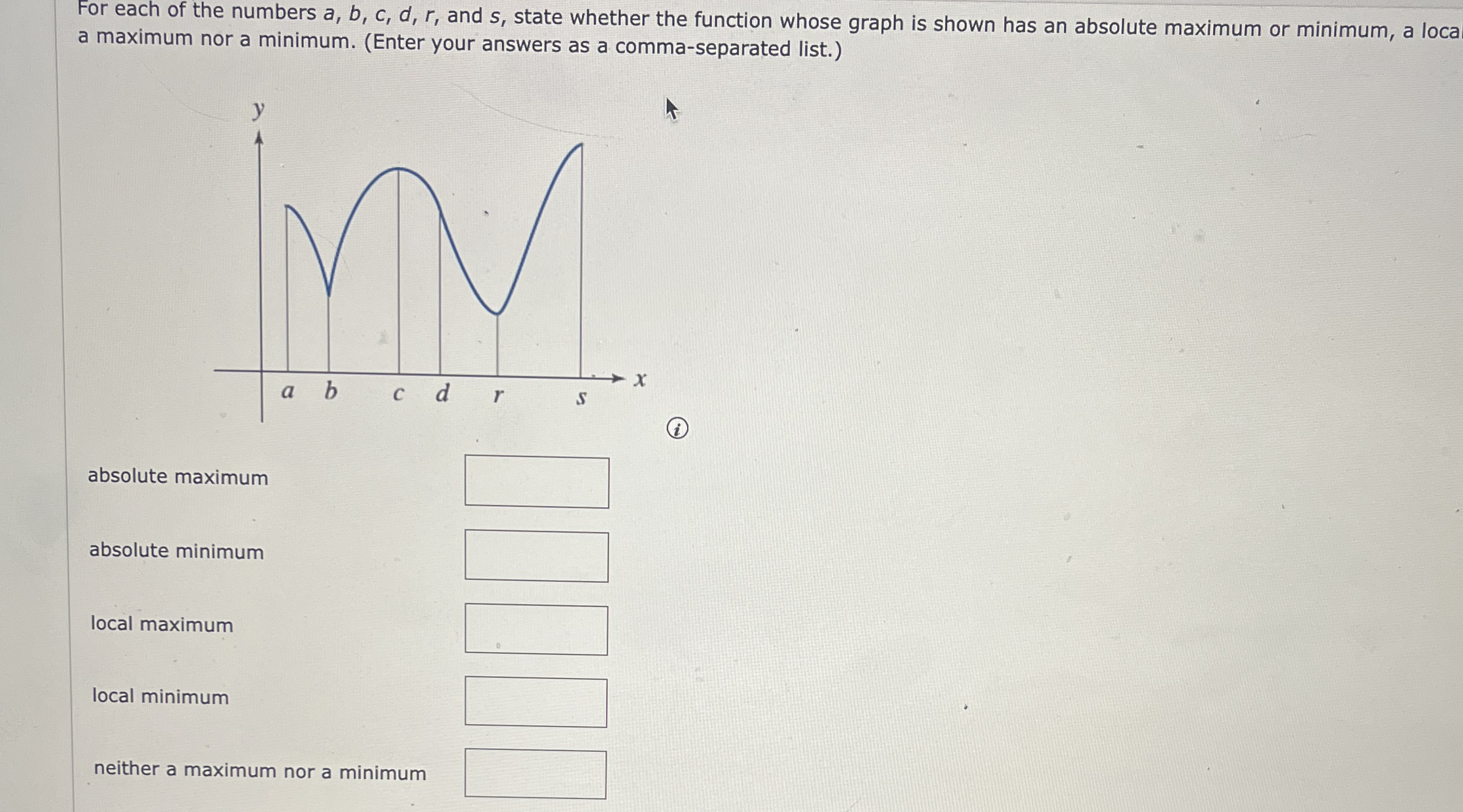 For each of the numbers a , b , c , d , r , and s