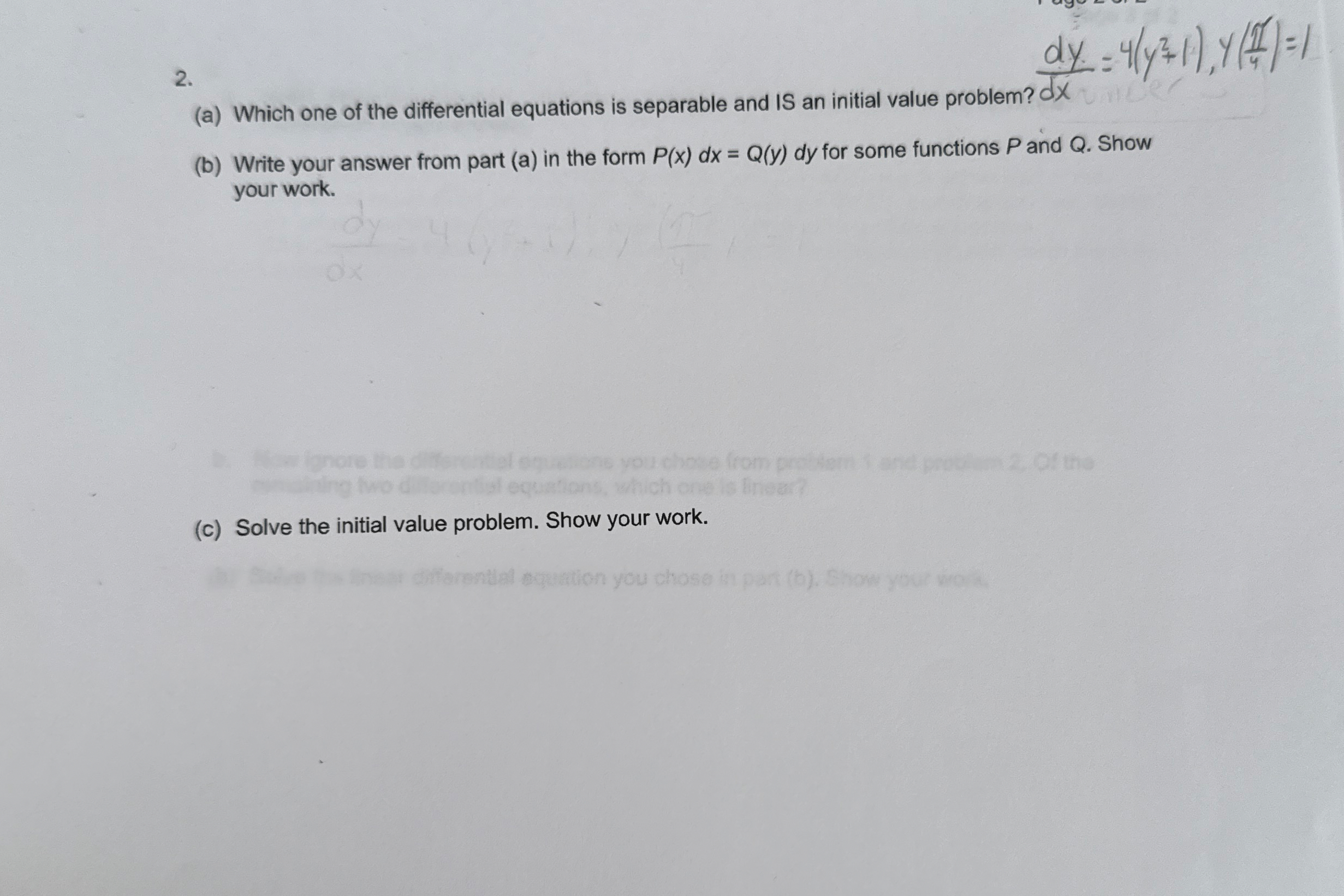 ( a ) Which one of the differential equations is