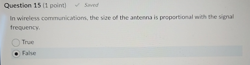 Question 1 5 ( 1 point ) Saved In wireless