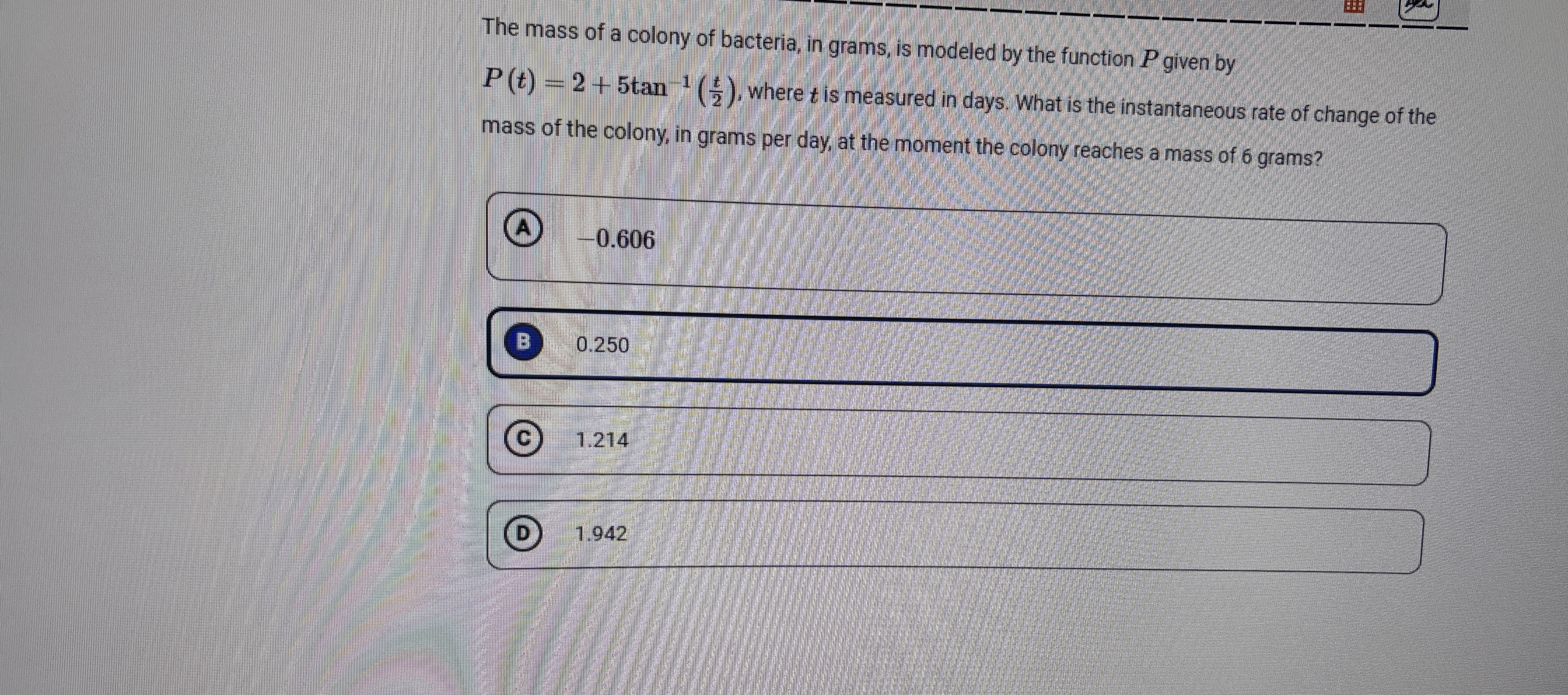 The mass of a colony of bacteria in grans is