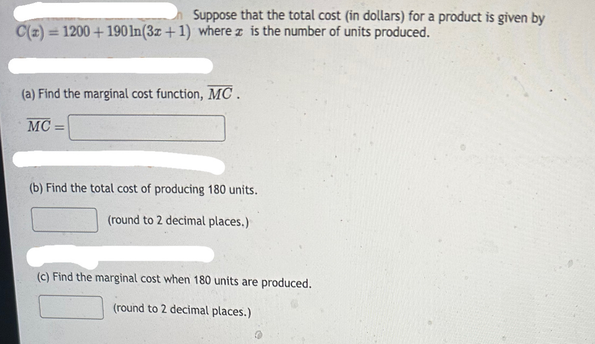Suppose that the total cost ( in dollars ) for a