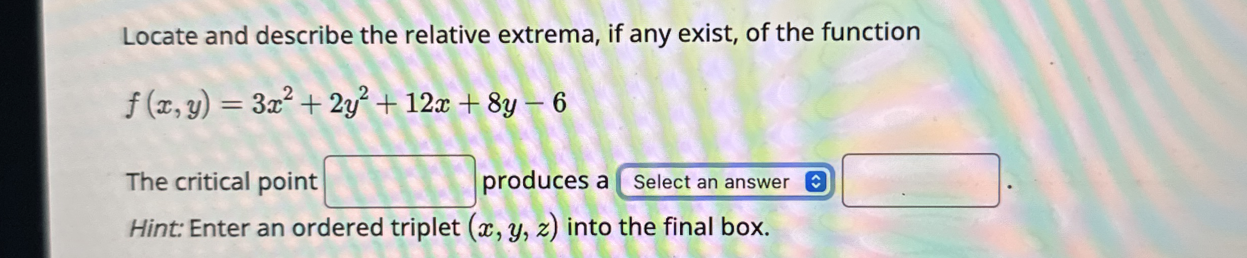 Locate and describe the relative extrema, if any