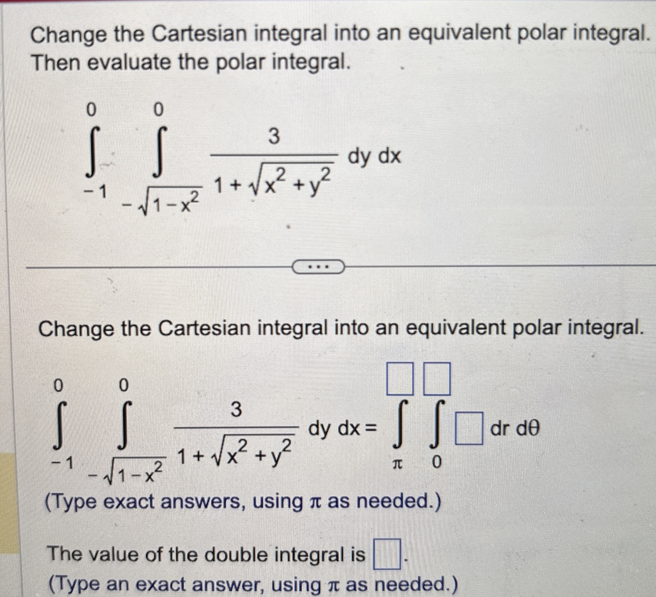 Change the Cartesian integral into an equivalent