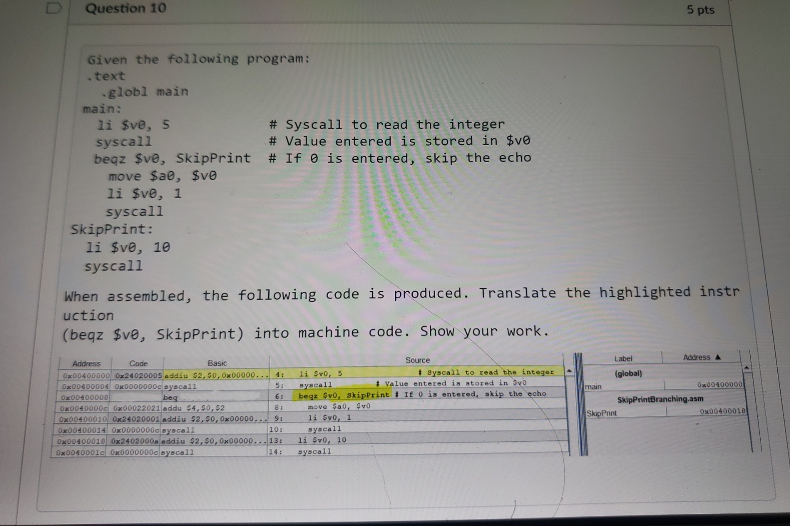 Question 1 0 5 ptsWhen assembled, the following