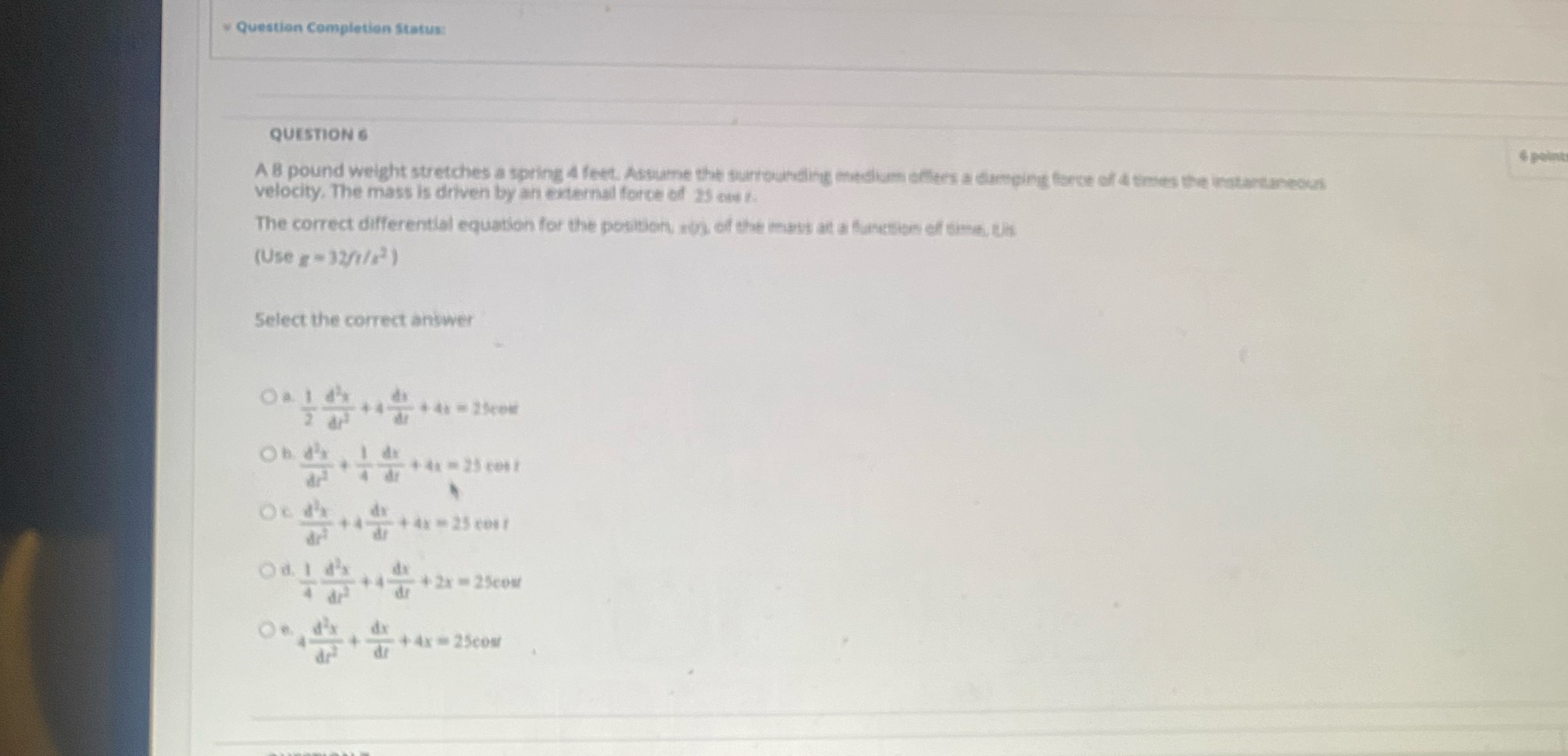 Question Completion Statur: Quistion 6 velocity.