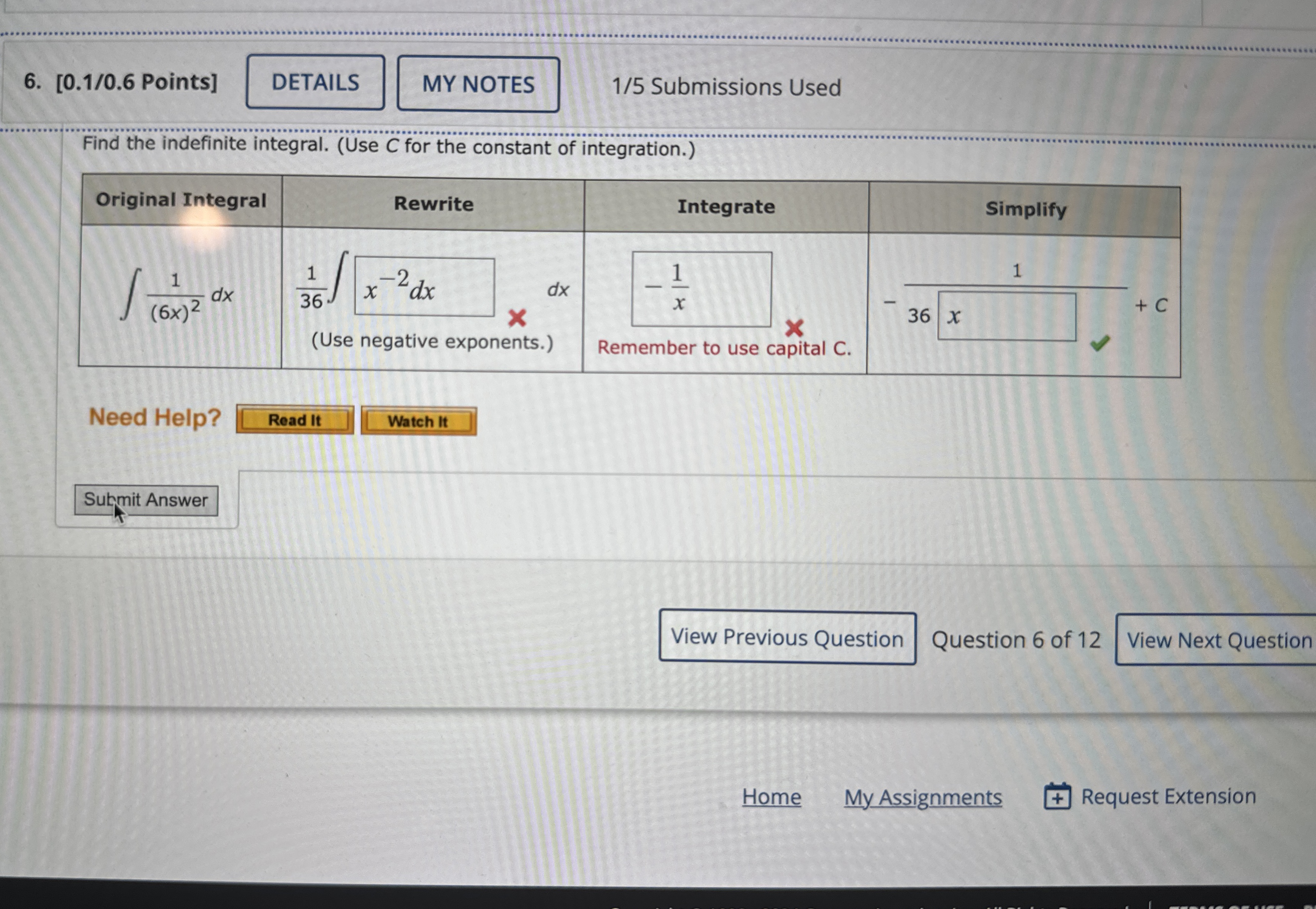 [ 0 . 1 / 0 . 6 Points ] 1 / 5 Submissions Used