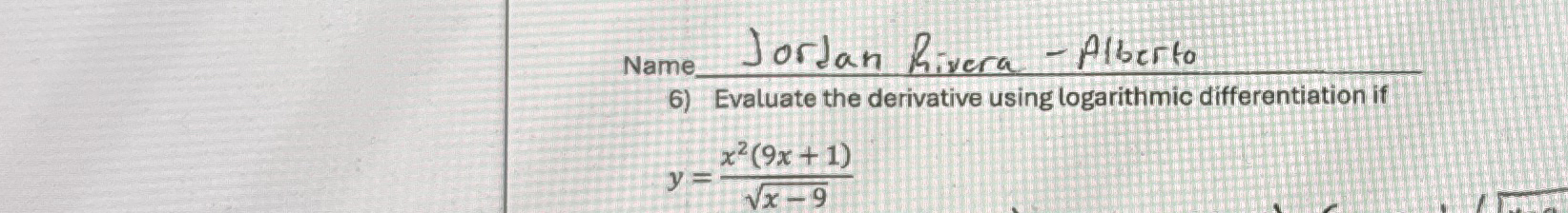 Evaluate the derivative using logarithmic