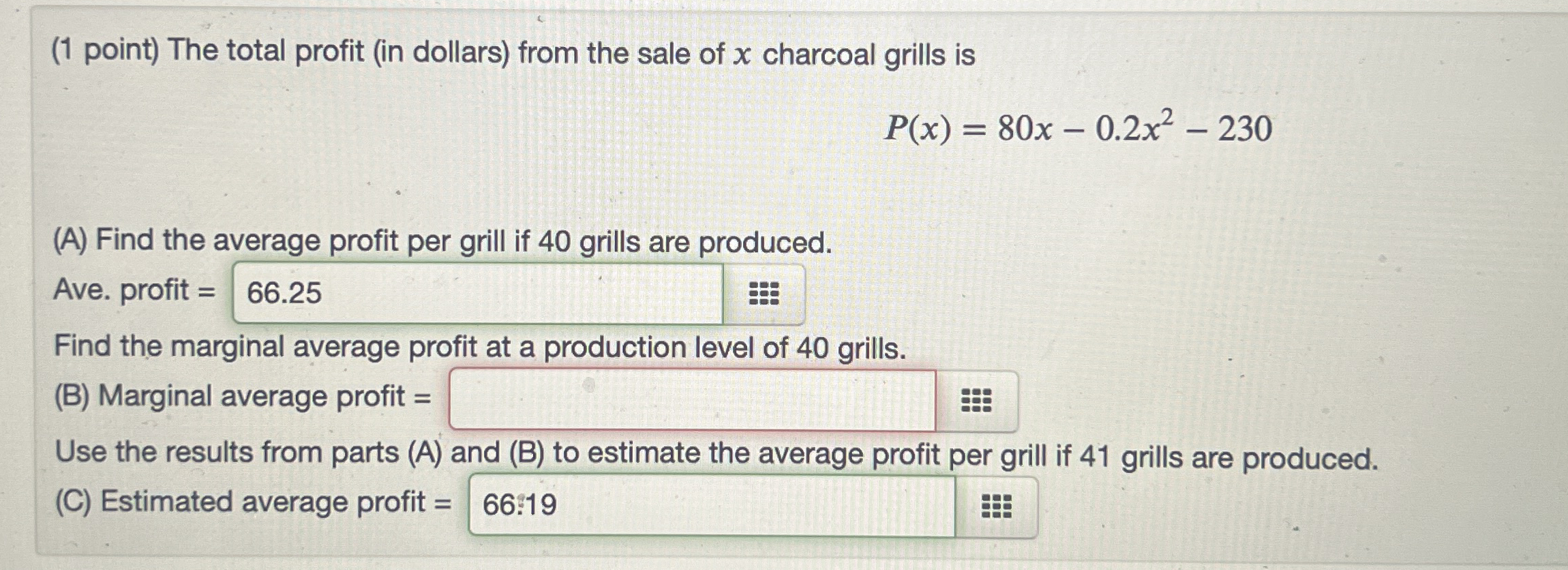 ( 1 point ) The total profit ( in dollars ) from