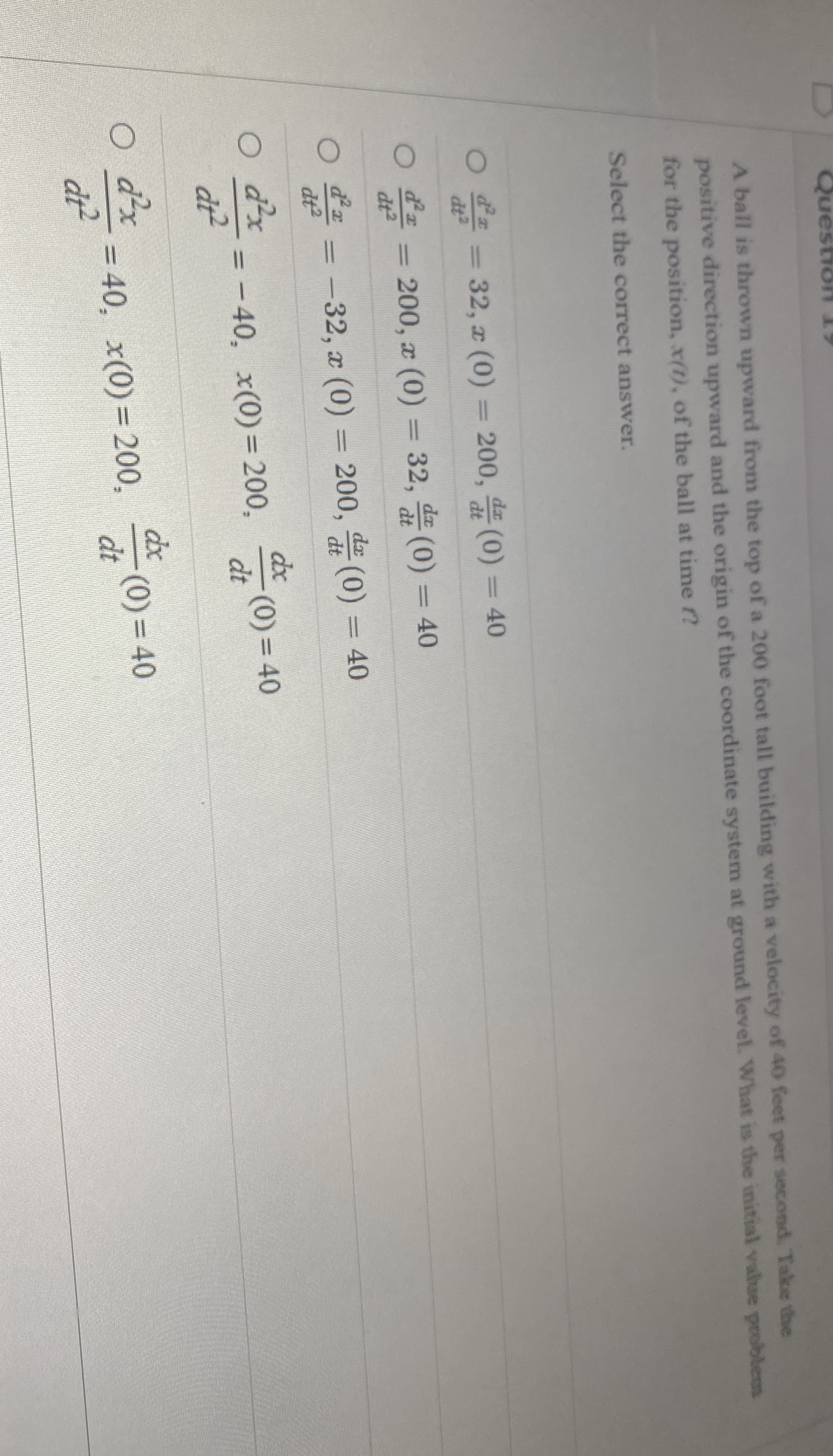 A ball is thrown upward from the top of a 2 0 0