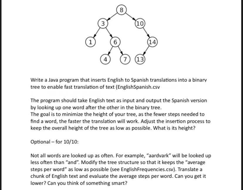 Write a Java program that inserts English to