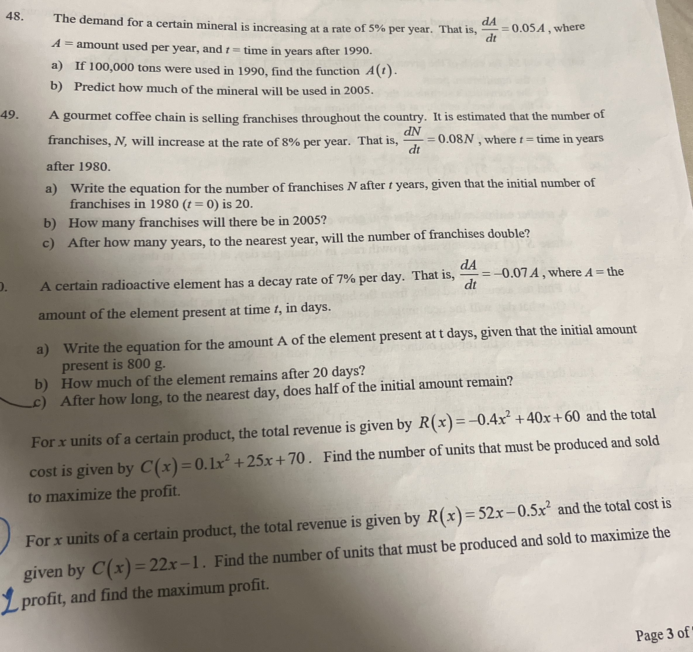 The demand for a certain mineral is increasing at