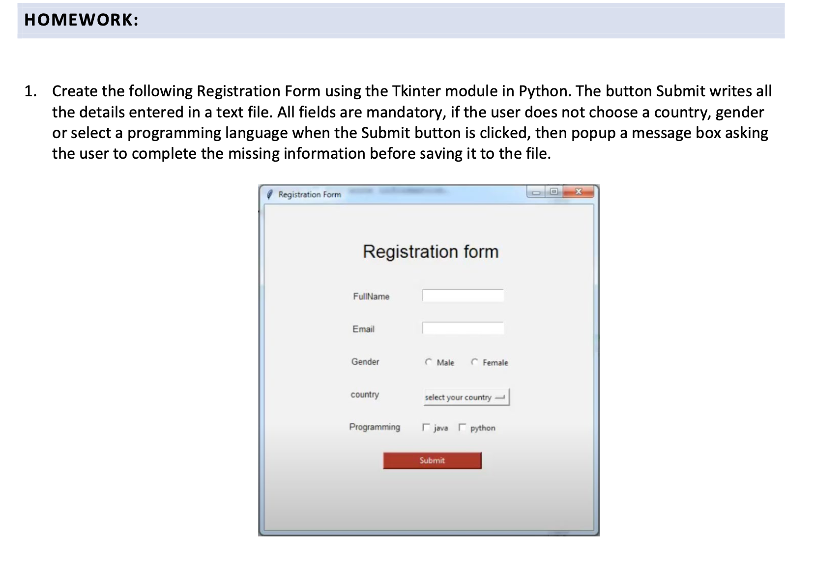 HOMEWORK: Create the following Registration Form