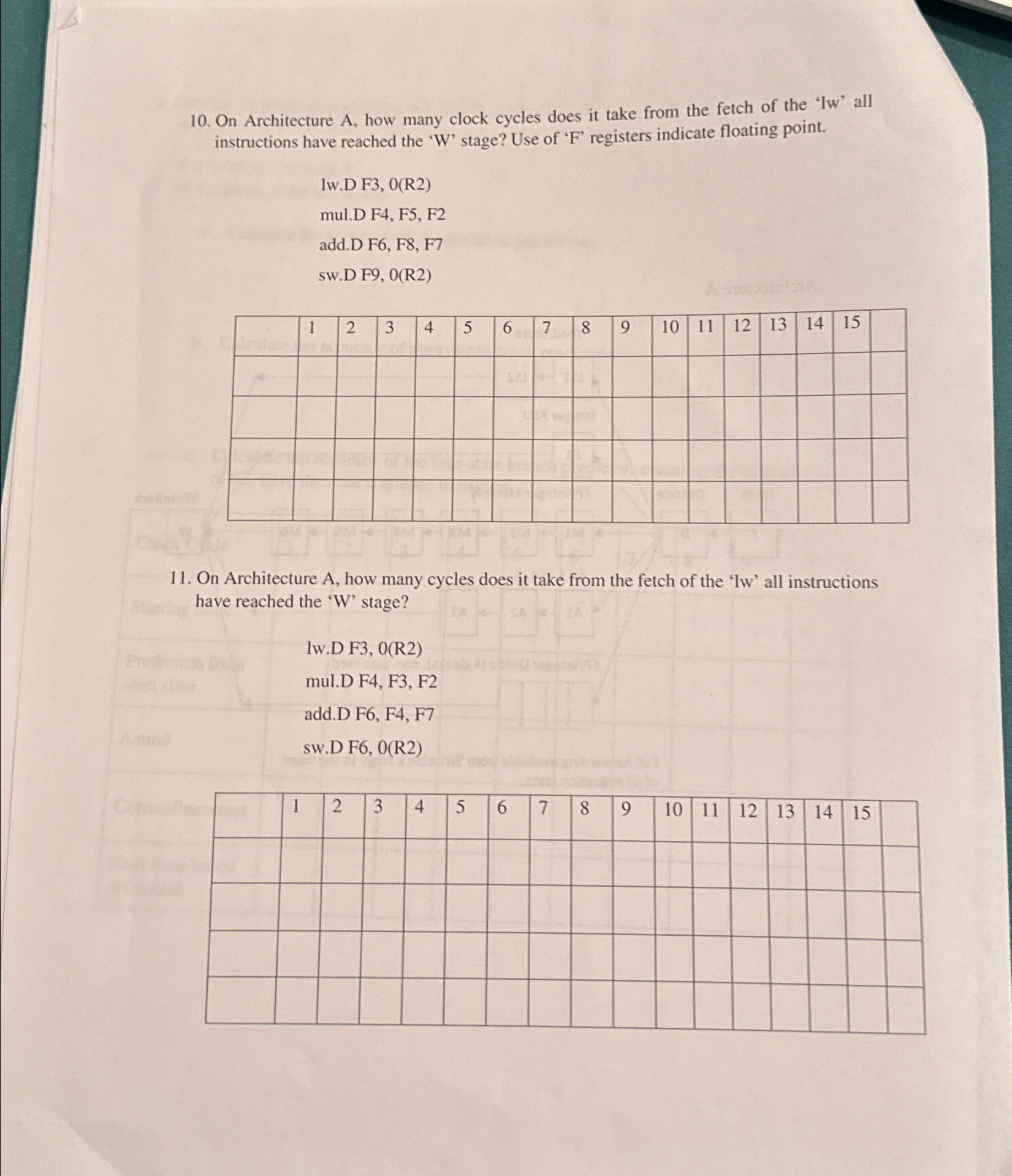 On Architecture A , how many clock cycles does it