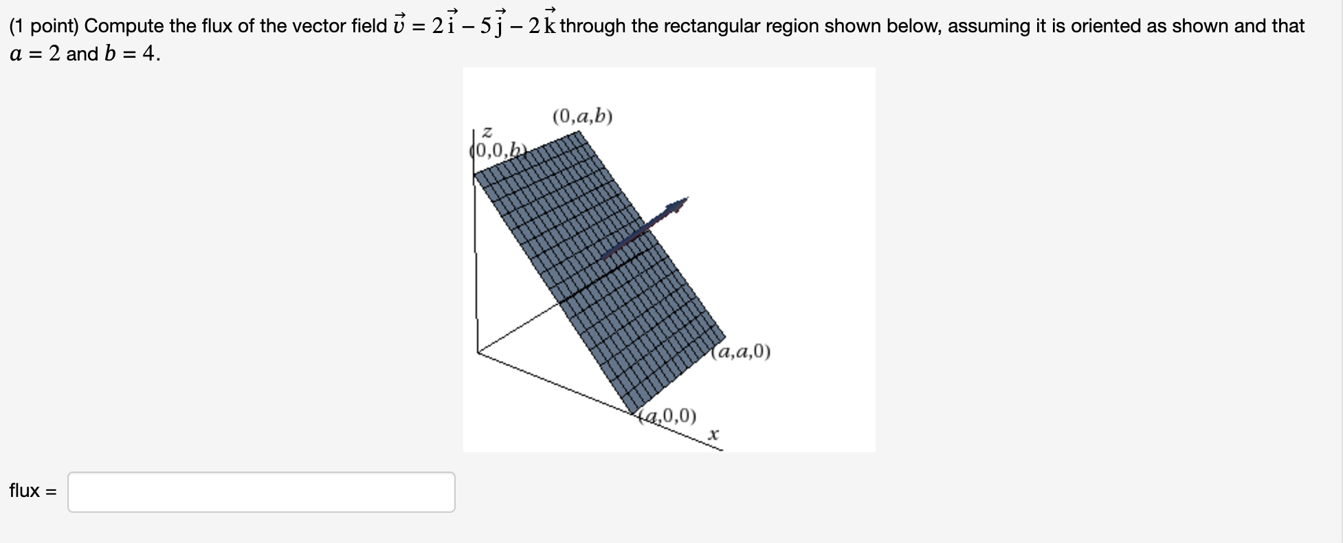 ( 1 point ) Compute the flux of the vector field