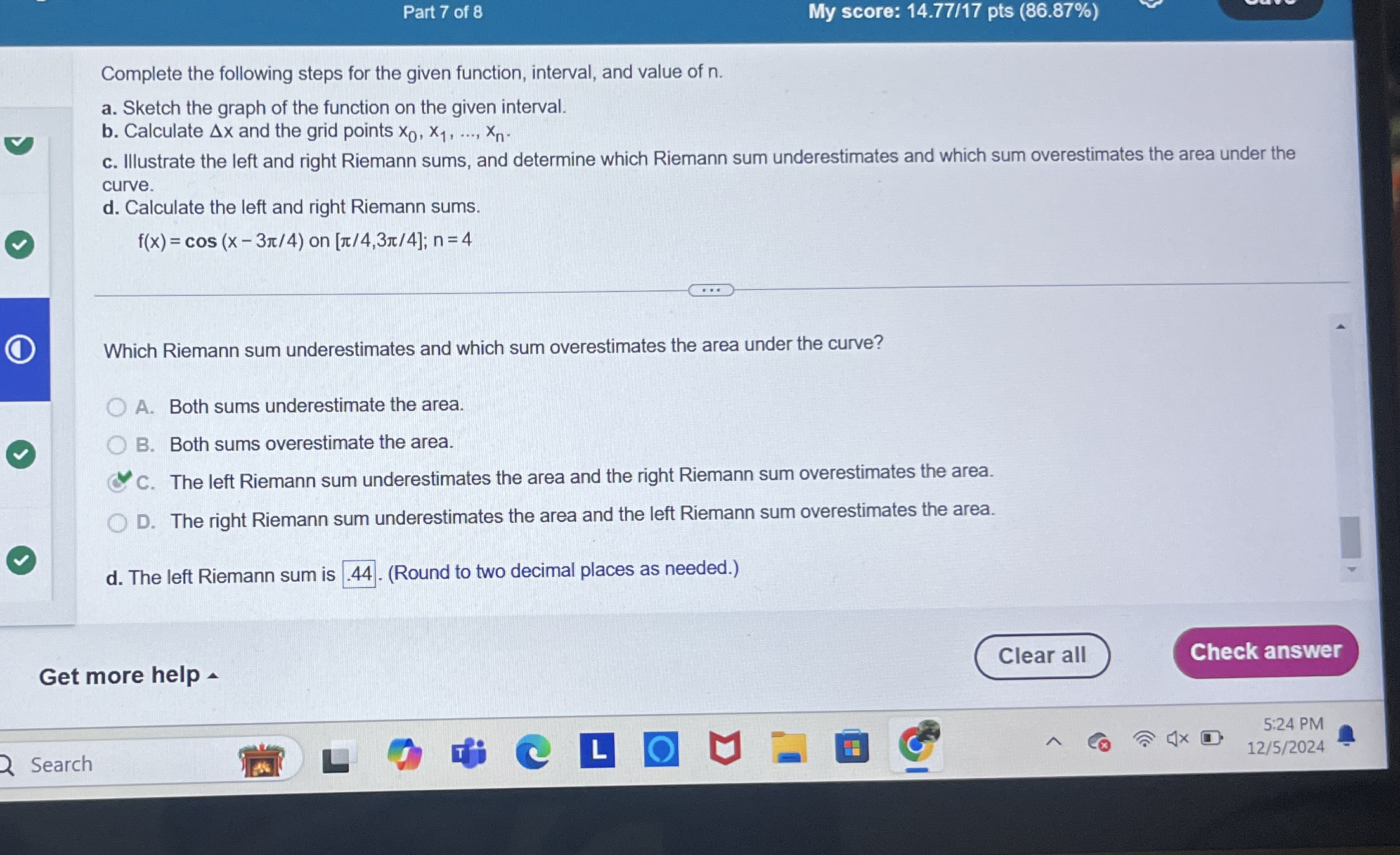 Part 7 of 8 My score: 1 4 . 7 7 1 7 pts ( 8 6 . 8