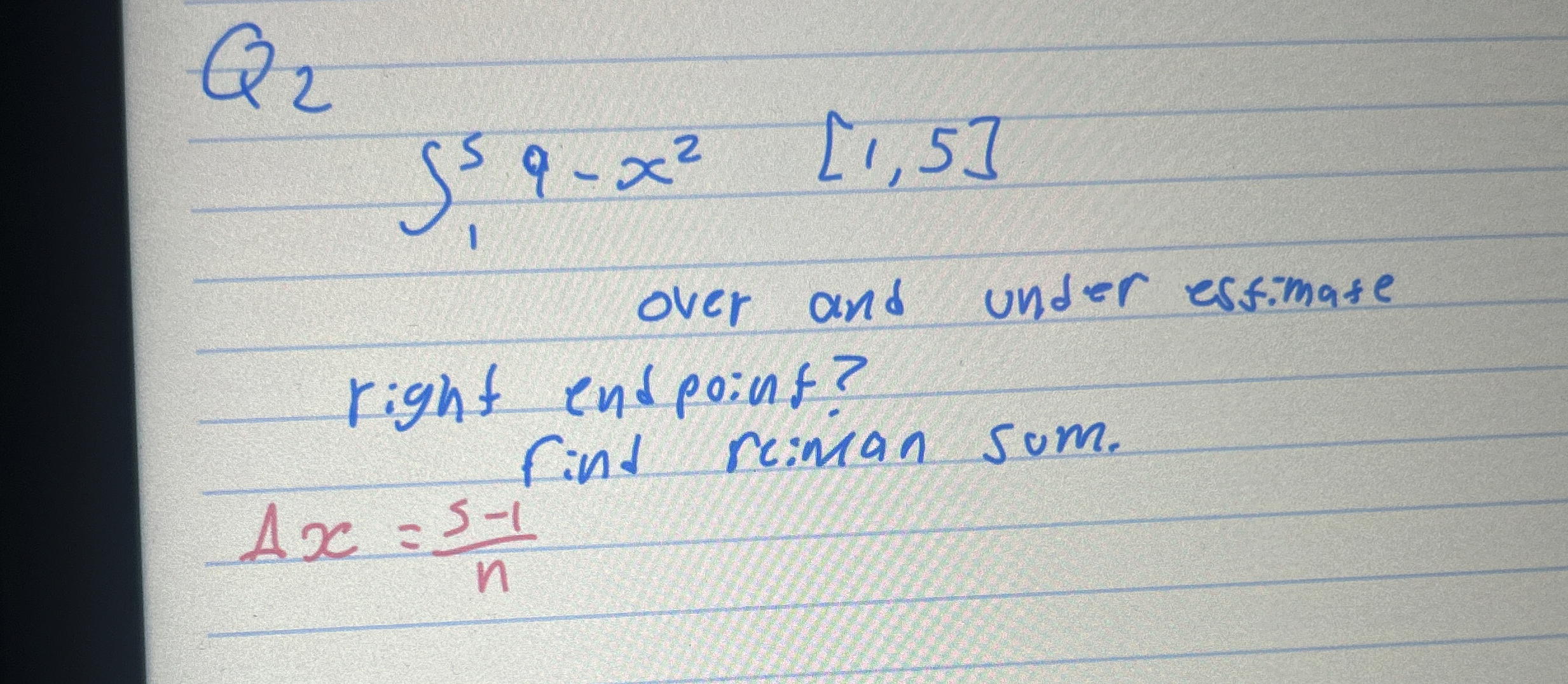 Q 2 1 5 9 - x 2 , [ 1 , 5 ] over and under