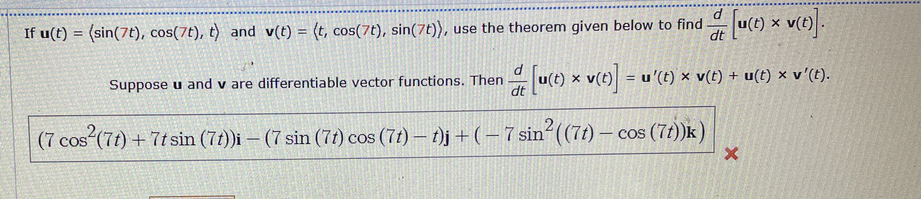 If u ( t ) = ( : s i n ( 7 t ) , c o s ( 7 t ) ,