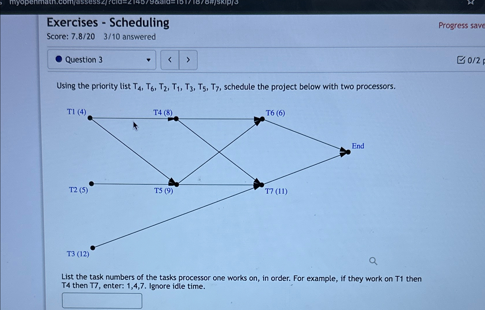 Exercises - Scheduling Progress save Score: 7 . 8