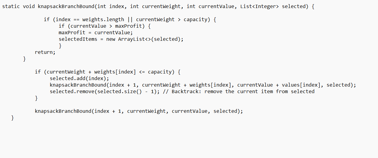 A java piece of code of a recursive method that